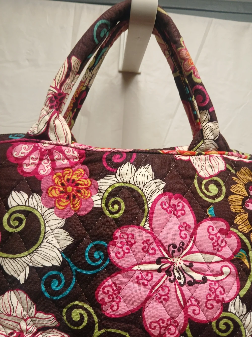 Vera Bradley Quilted Floral Laptop Carry Top in Brown and Pink